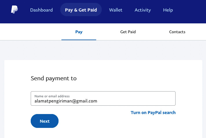 opsi pengiriman uang di PayPal