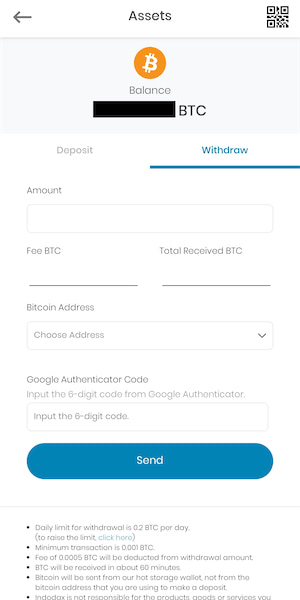 Form withdraw Bitcoin.