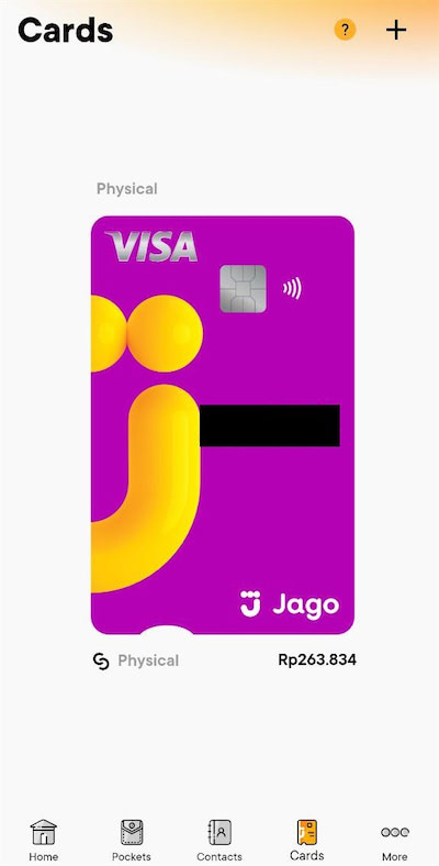 Menu cards di aplikasi Bank Jago
