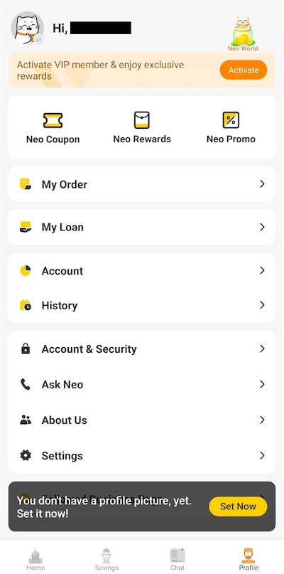 Tab profile di app dari BNC