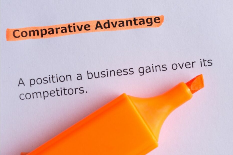 Tulisan "Comparative advantage: a position a business gains over its competitors"