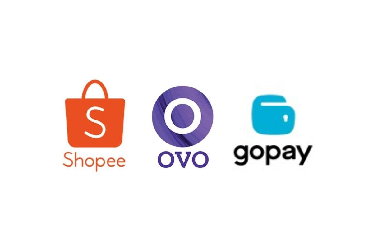 Logo Shopee, OVO, dan Gopay.
